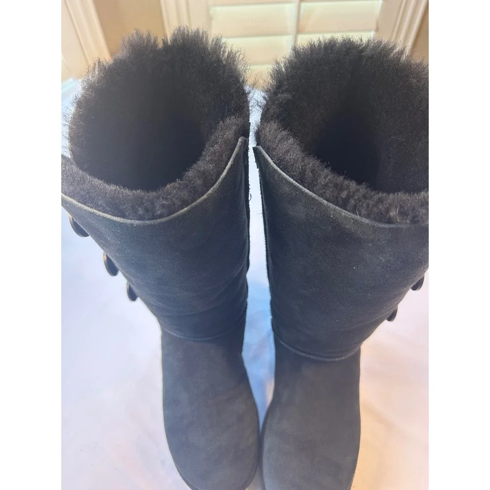 UGG Bailey Button Triplet Boots Women 11 Black Suede Shearling Tall 1873